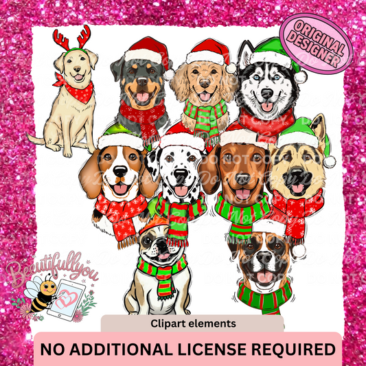 Christmas Dog Clip Art| 10 Dog Breeds For Your DIY Projects