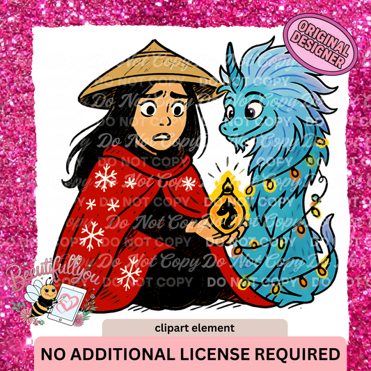 Christmas Warrior & Dragon Clipart Element | Festive Holiday PNG
