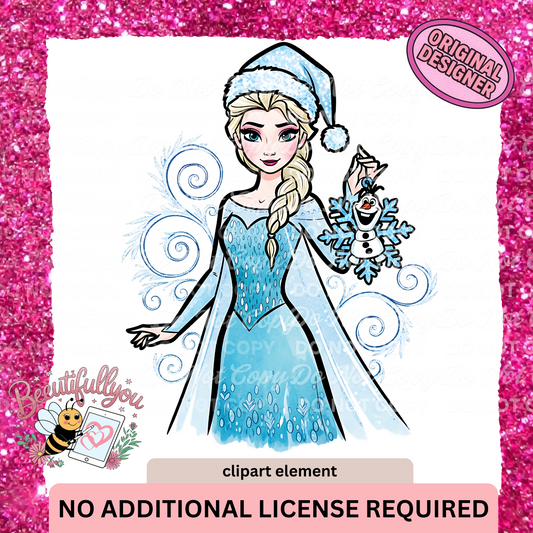 Christmas Princess Clipart Element | PNG Download | Winter Queen with Snowflake Ornament
