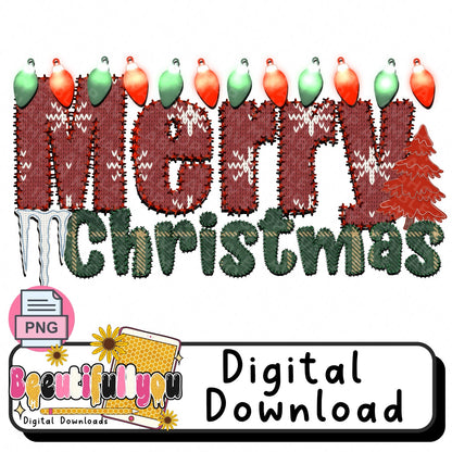 Merry Christmas Faux Knit PNG | Christmas Lights Sweater Design