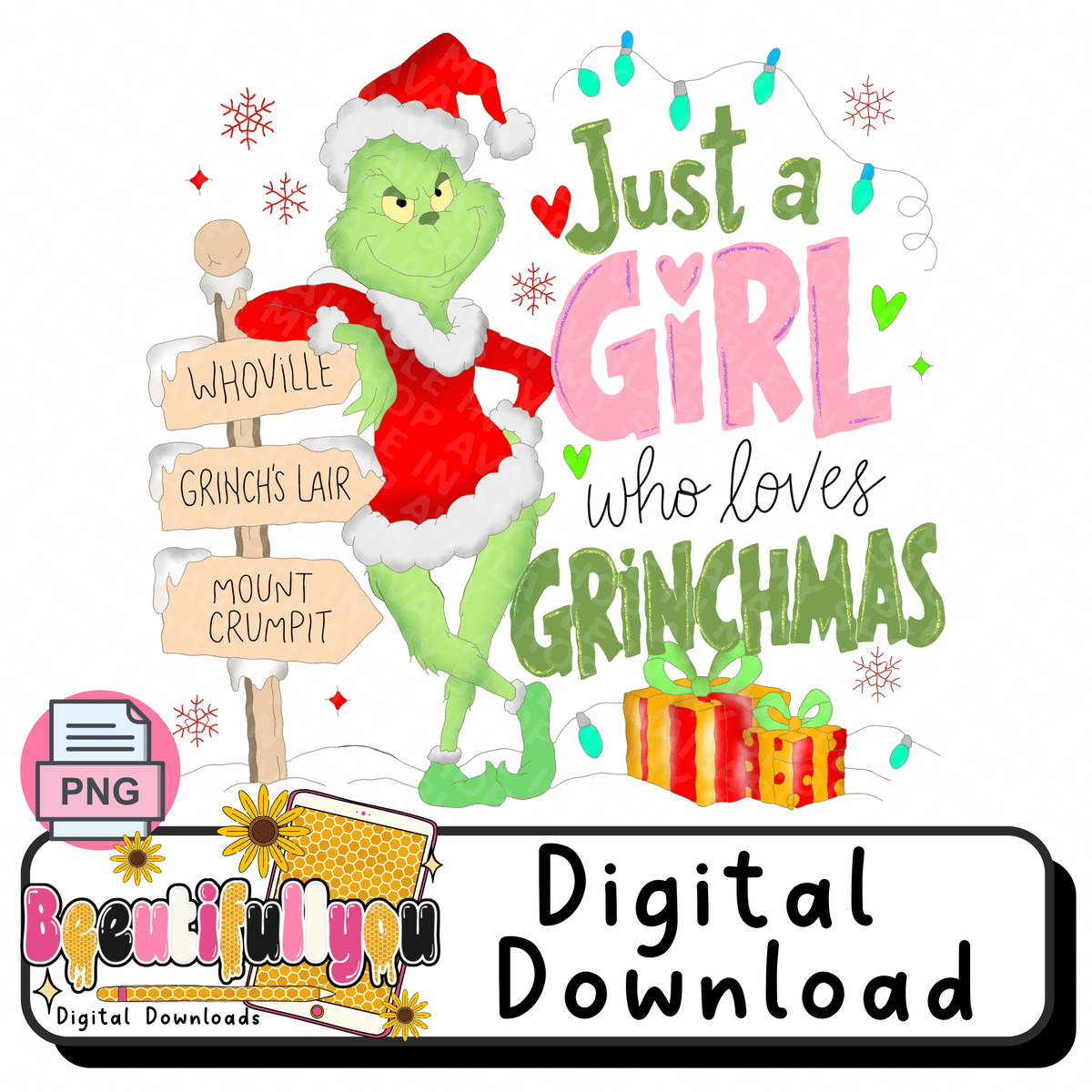 Just a Girl Who Loves Grinchmas PNG Design Download