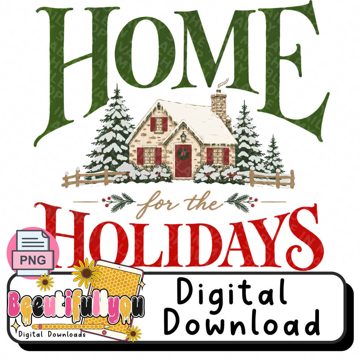 Home for the Holidays Christmas PNG Design Download