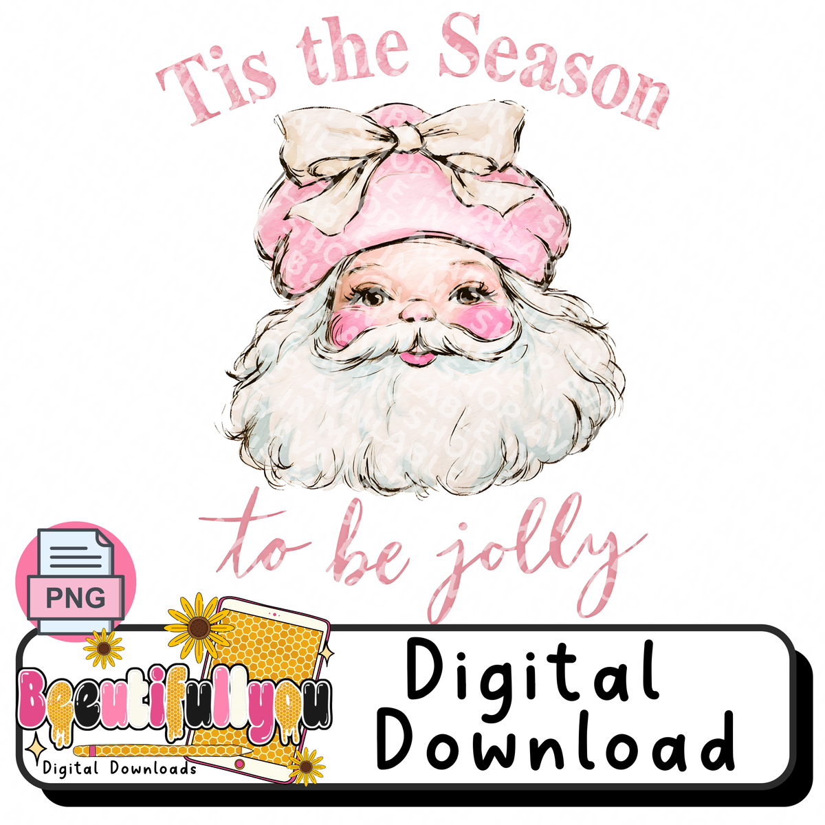 Pink Santa Christmas Digital Bundle | Seamless Pattern, Tumbler Wrap & PNG