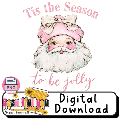 Pink Santa Christmas Digital Bundle | Seamless Pattern, Tumbler Wrap & PNG