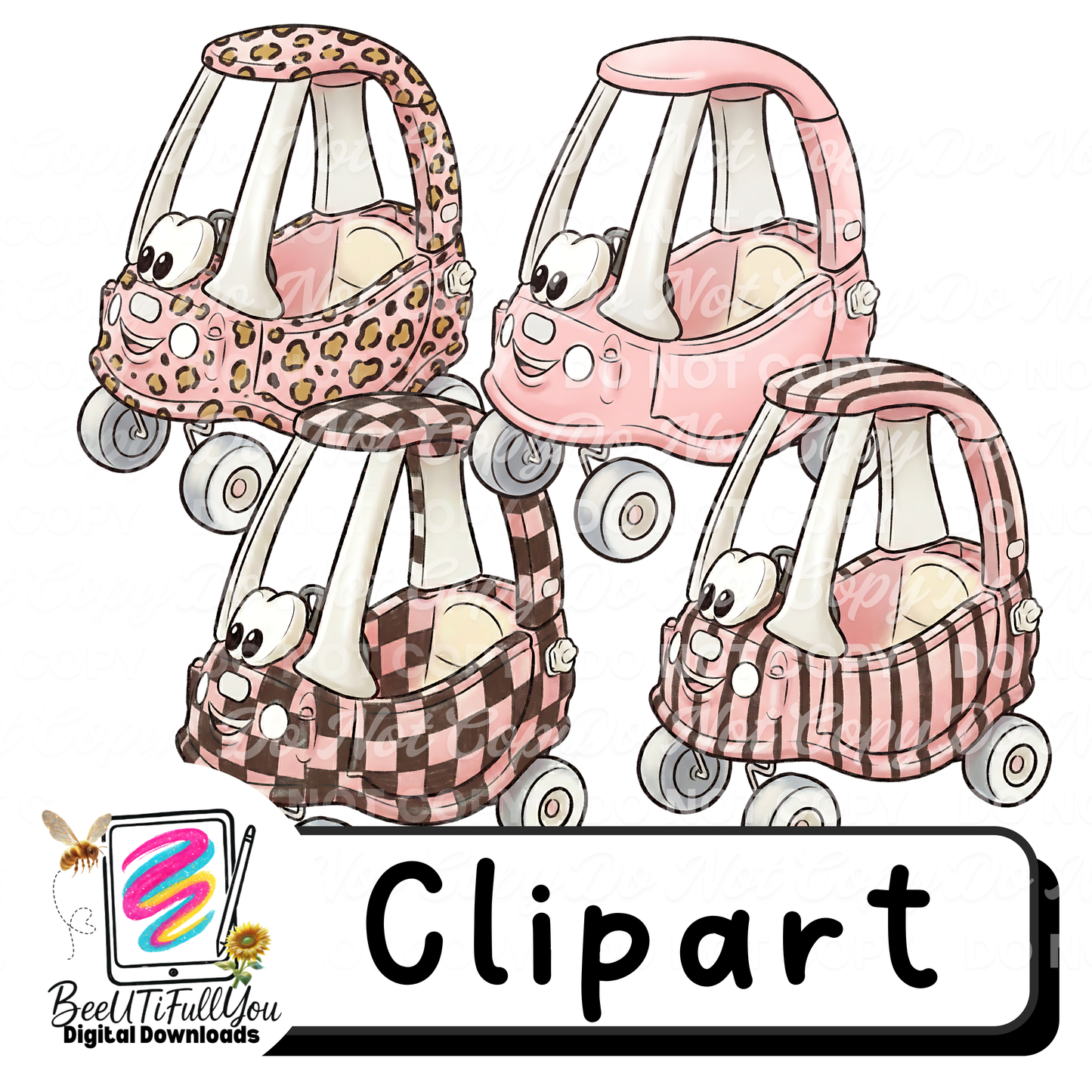 Pink Mini Coupe Clipart Set Digital Download