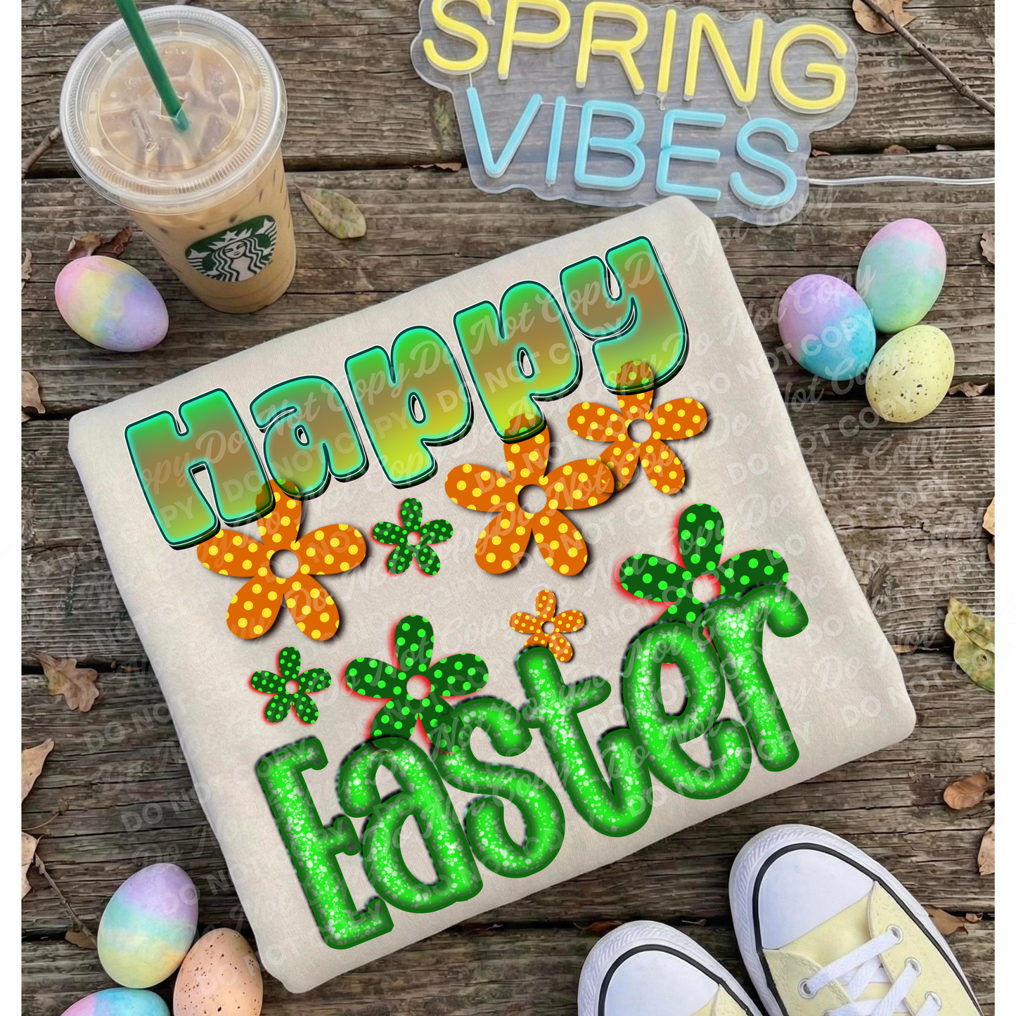 Happy Easter PNG | Retro Polka Dot Flower Easter Design | Spring Holiday Shirt Graphic | Digital Download