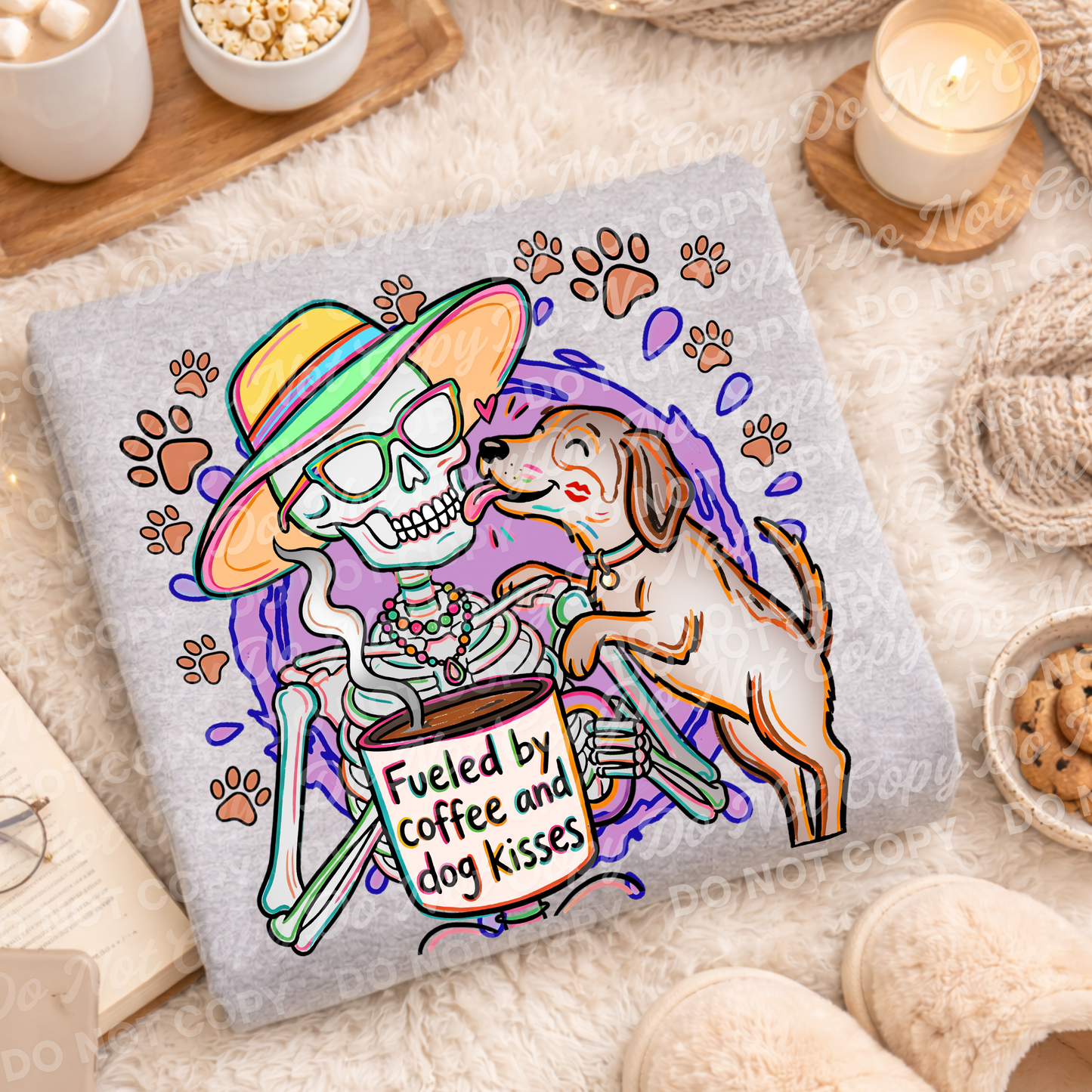 Fueled by Coffee and Dog Kisses PNG | Funny Dog Mom Skeleton Design | Cute Spooky Dog Lover Graphic | Digital Download