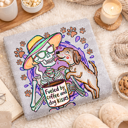 Fueled by Coffee and Dog Kisses PNG | Funny Dog Mom Skeleton Design | Cute Spooky Dog Lover Graphic | Digital Download