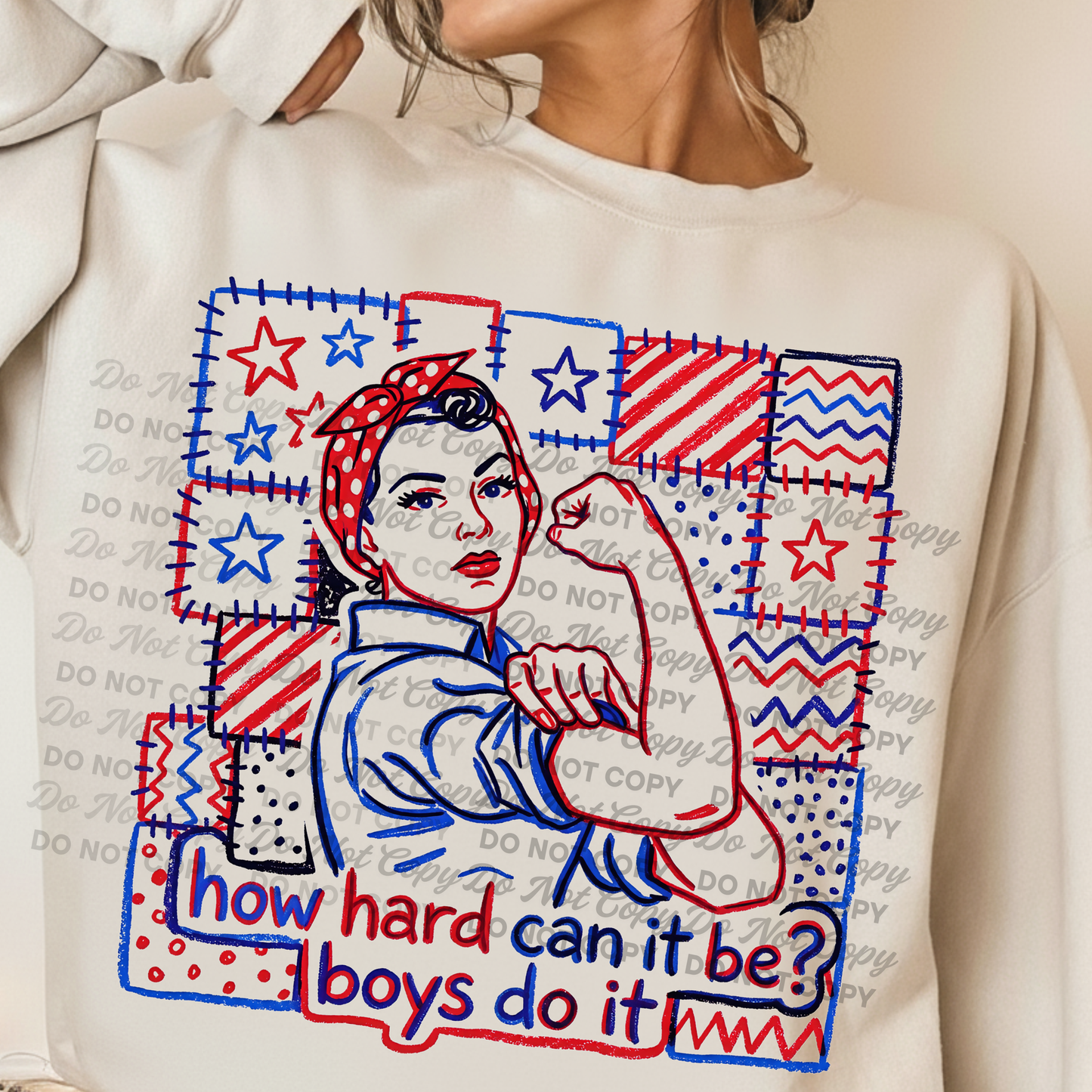 How Hard Can It Be Boys Do It PNG | Rosie the Riveter Inspired Design | Patriotic Shirt Design | Retro 4th of July Graphic