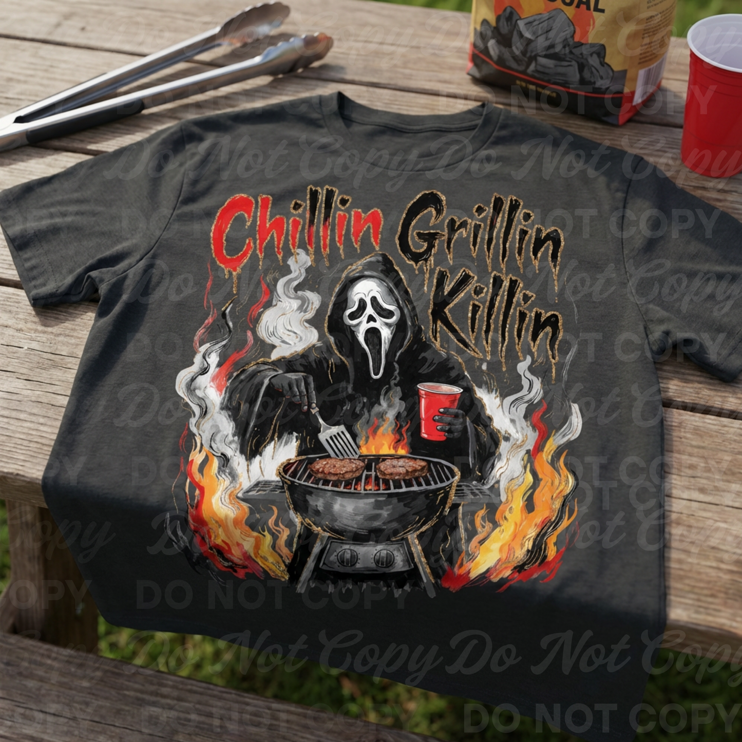 Chillin Grillin Killin PNG | Funny Horror BBQ Design | Spooky Summer Shirt Graphic | Sublimation & DTF Ready