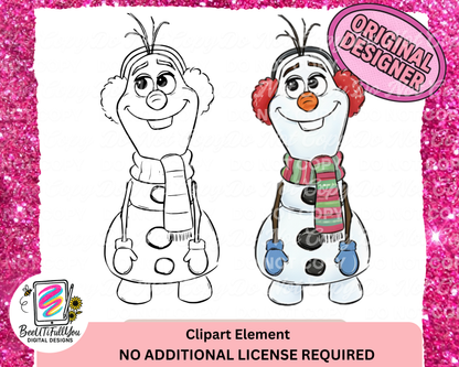 Winter Character Clipart Bundle | Cozy Cold Weather Girl & Snowman Clipart | Color + Outline PNGs | Digital Download
