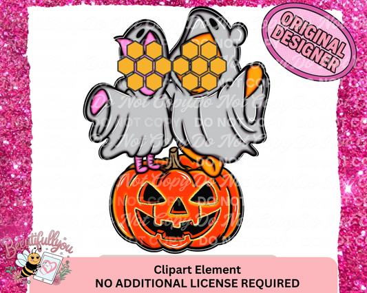 Ghost Friends on Pumpkin Clipart