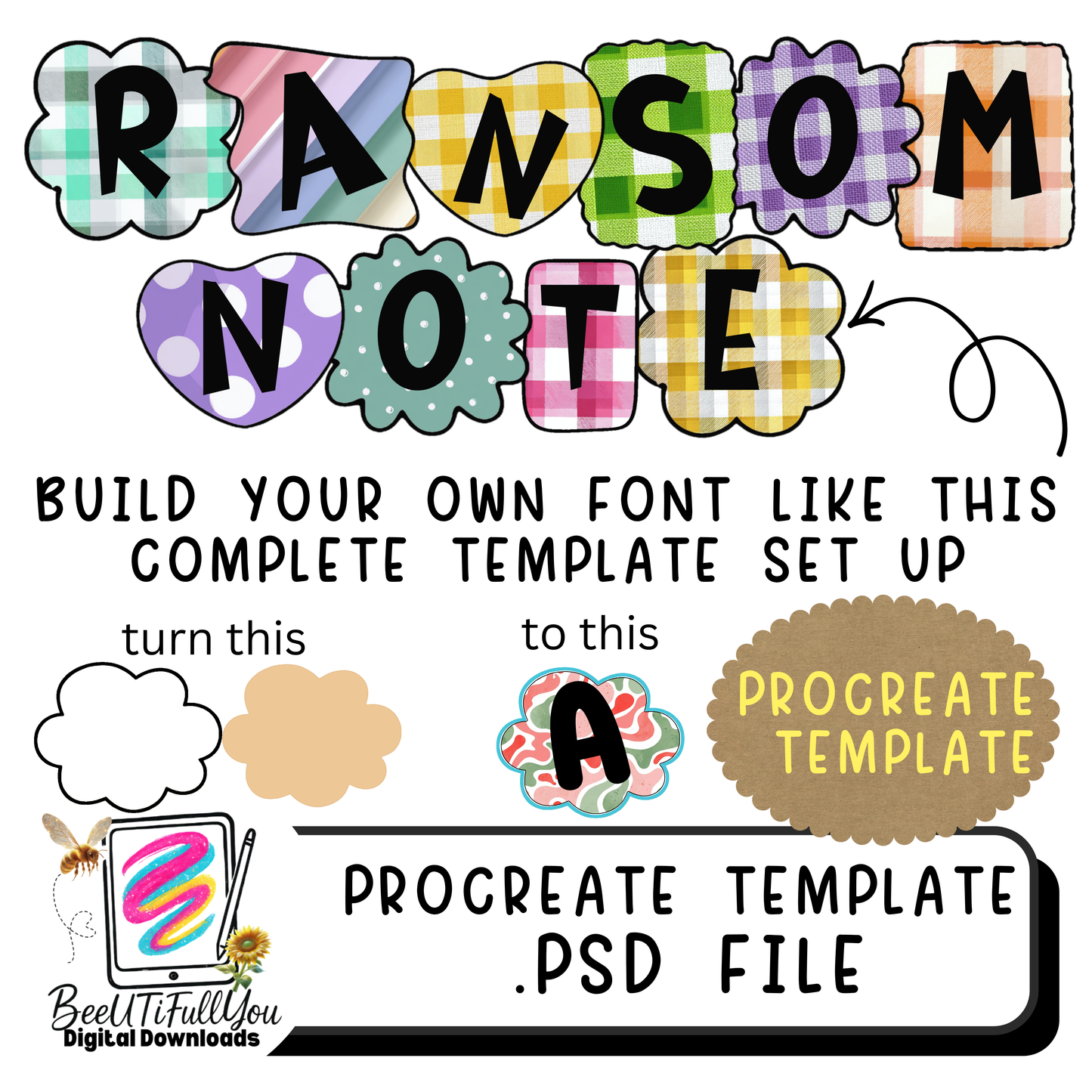 Ransom Note Alphabet Procreate Template | PSD File | Drag & Drop Pattern Font Builder | Commercial Use