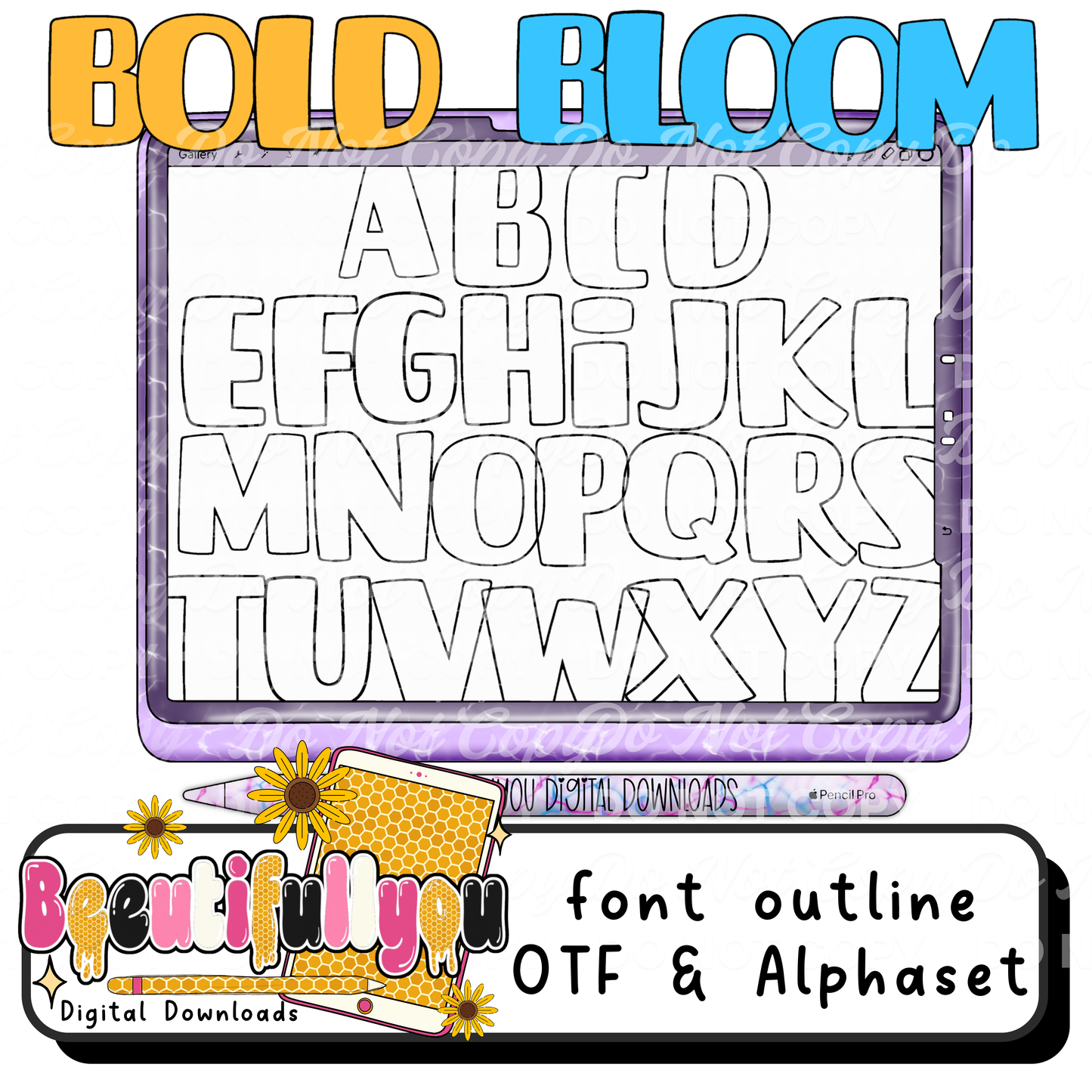 Font Outline Alphabet OTF + Template | Create Your Own Fonts to Sell | Bold Bubble Letter Outlines | Commercial Use