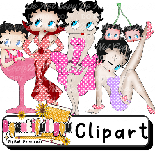 Retro Pinup Girl Clipart Bundle PNG | Commercial Use Clipart | Girly Vintage Characters for Shirts, Tumblers & Designs