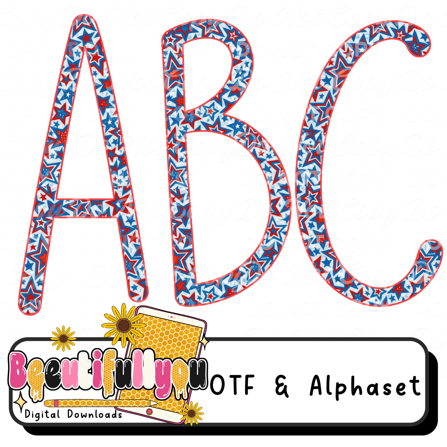 Patriotic Font Bundle OTF + PNG | 4 USA Alphabet Fonts | Red White Blue Letter Set | 4th of July Design Fonts for Shirts & Crafts