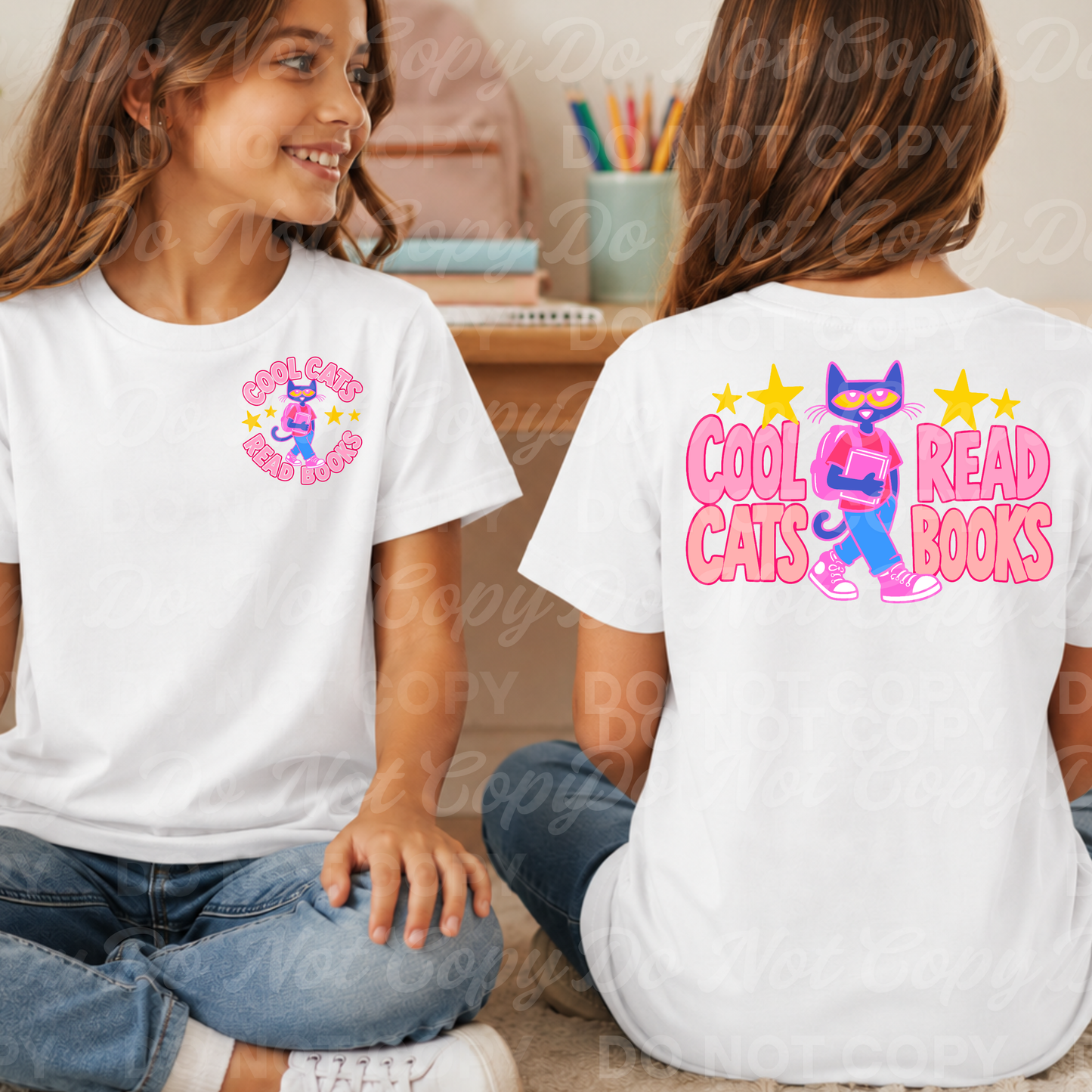Cool Cats Read Books PNG Bundle | Front & Back School Shirt Design | Back to School Cat PNG | Teacher Shirt Design | Book Lover PNG | Digital Download