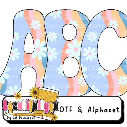 Retro Daisy Font OTF | Groovy Flower Alphabet | 70s Bubble Font | Hippie Retro Lettering | Cute Floral Font Download