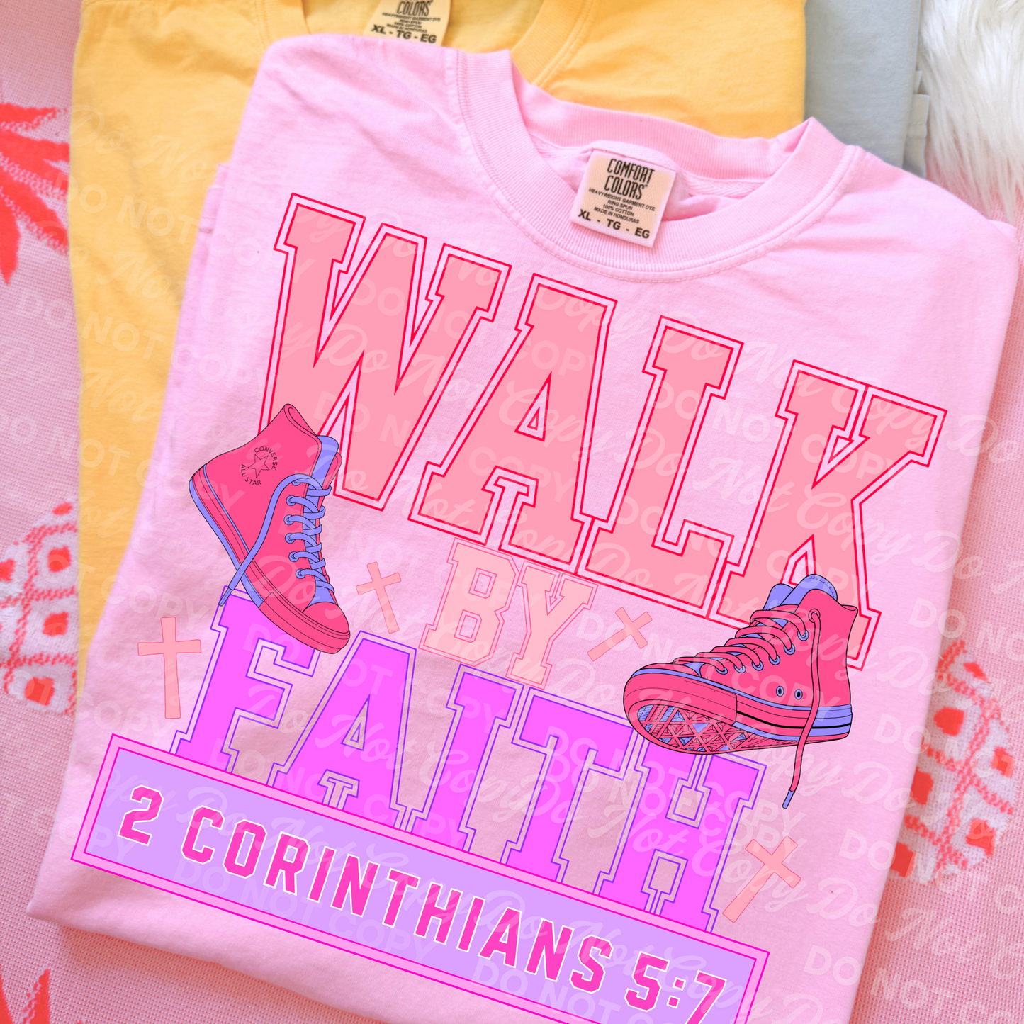 Walk By Faith PNG | Christian Shirt Design | 2 Corinthians 5:7 | Coquette Faith PNG | Pink Sneakers Christian Design | Sublimation & DTF PNG | Digital Download
