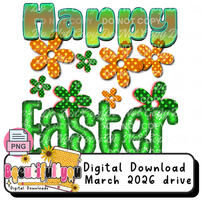 Happy Easter PNG | Retro Polka Dot Flower Easter Design | Spring Holiday Shirt Graphic | Digital Download