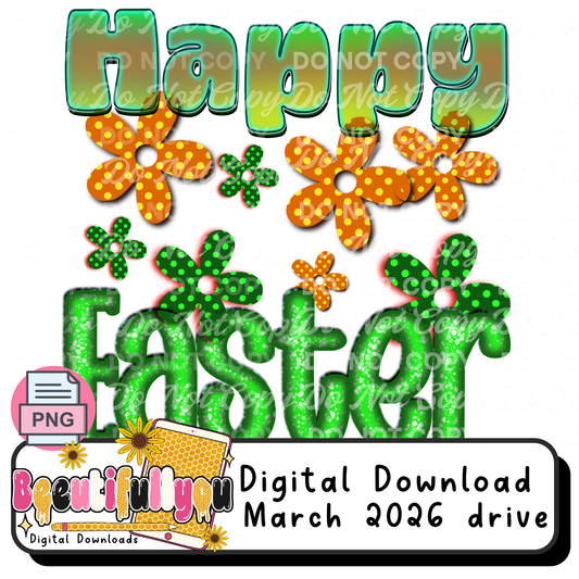 Happy Easter PNG | Retro Polka Dot Flower Easter Design | Spring Holiday Shirt Graphic | Digital Download