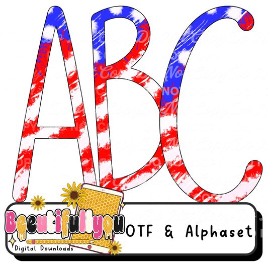 Patriotic Alphabet PNG & OTF Font | Red White Blue Letter Set | 4th of July Font | Commercial Use Alphabet Bundle