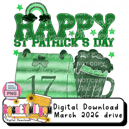 Happy St Patrick’s Day PNG | Retro Lucky Beer & Calendar Design | St Paddy’s Day Shirt Graphic | Digital Download