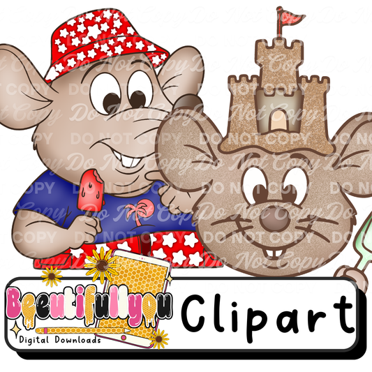 Summer Mouse Clipart PNG | Beach Character Clipart | Cute Summer Design | Commercial Use