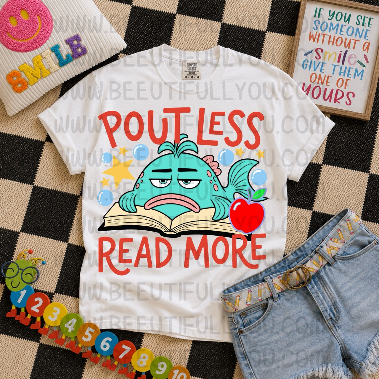 Pout Less Read More PNG Bundle | Pout Fish School Design | Matching Seamless Pattern Included | Teacher & Reader Digital Download