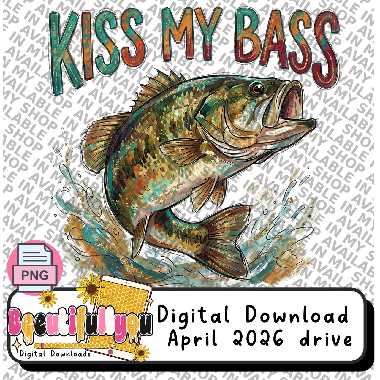 Kiss My Bass PNG | Funny Fishing Shirt Design | Bass Fish Graphic | Dad Humor Sublimation & DTF Print Ready