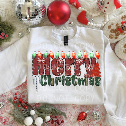 Merry Christmas Faux Knit PNG | Christmas Lights Sweater Design