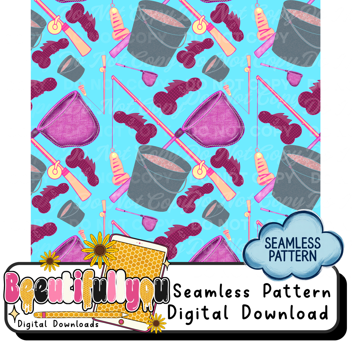 Funny Adult Seamless Pattern PNG | All Over Print Pattern | Hooker, Fishing Humor Design | Seamless Repeat Digital Download
