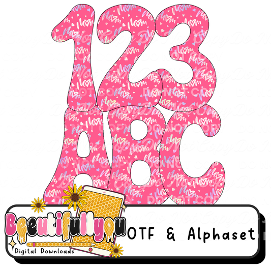 Mom Pattern Font OTF | Cute Mother’s Day Alphabet | Pink Mom Lettering Font | Trendy Bubble Font | Digital Download