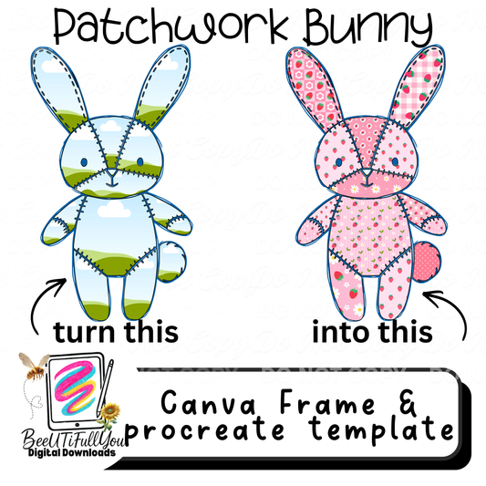 Patchwork Bunny Canva Frame & Procreate Template Create a Custom Quilt-Look Bunny with Your Own Textures
