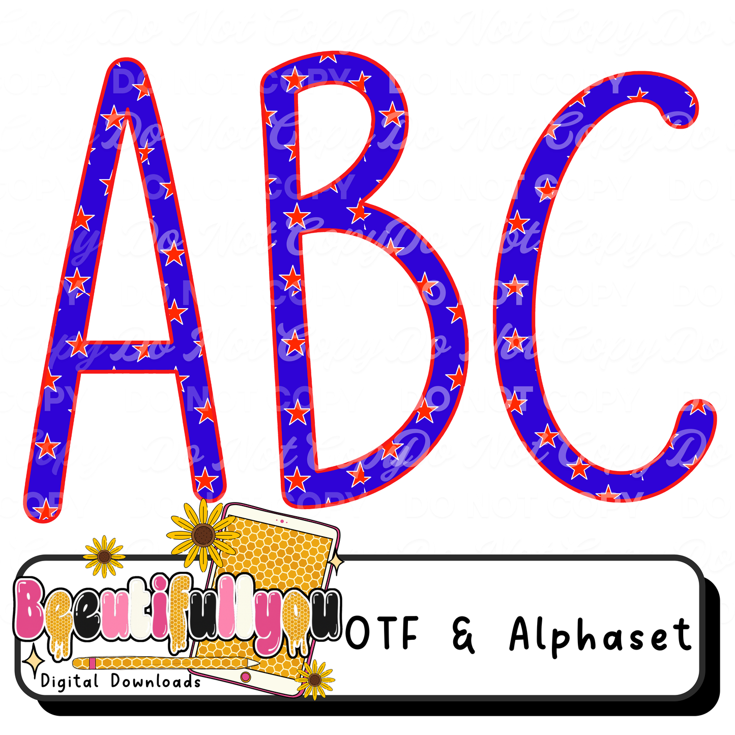 Patriotic Font Bundle OTF + PNG | 4 USA Alphabet Fonts | Red White Blue Letter Set | 4th of July Design Fonts for Shirts & Crafts