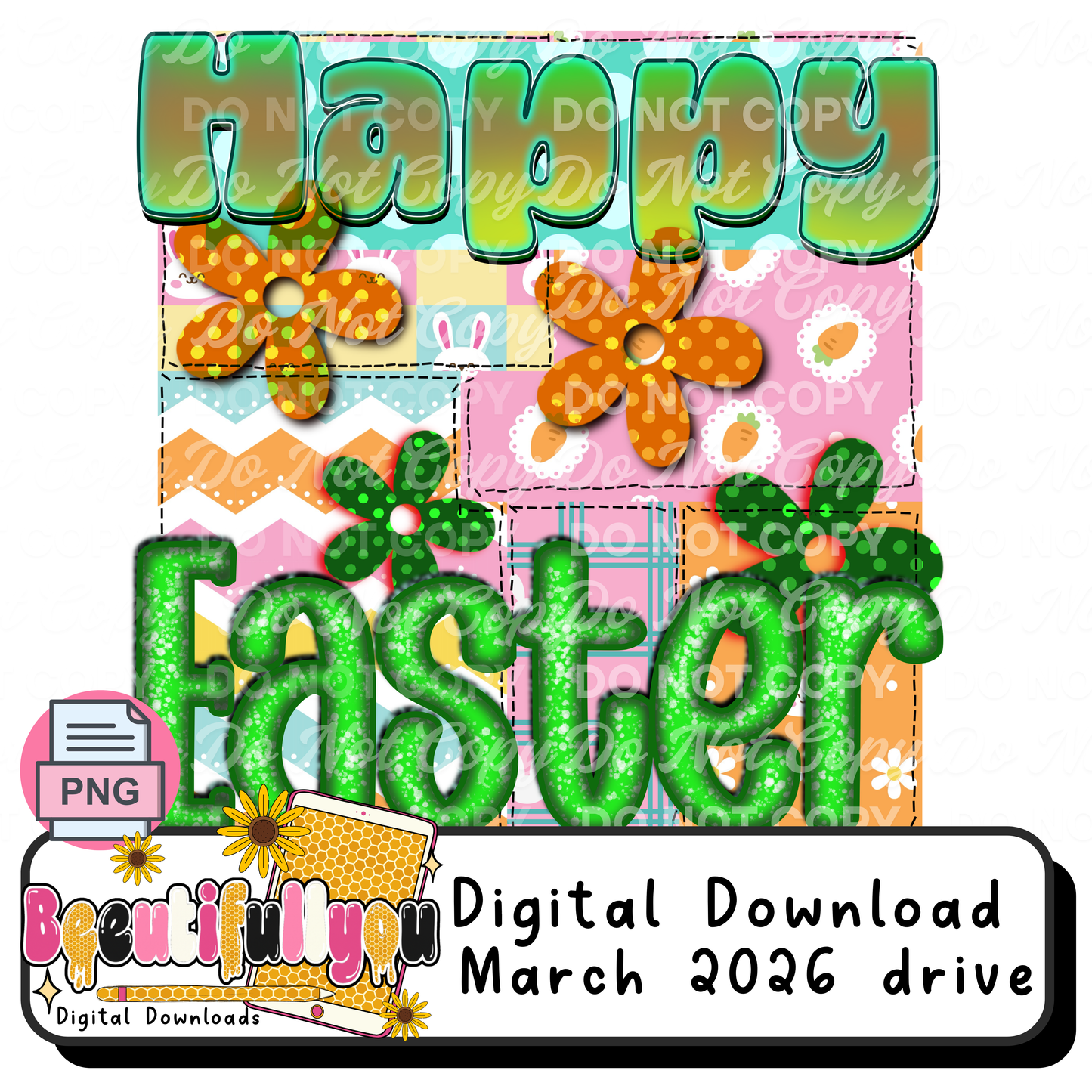 Happy Easter PNG | Retro Polka Dot Flower Easter Design | Spring Holiday Shirt Graphic | Digital Download