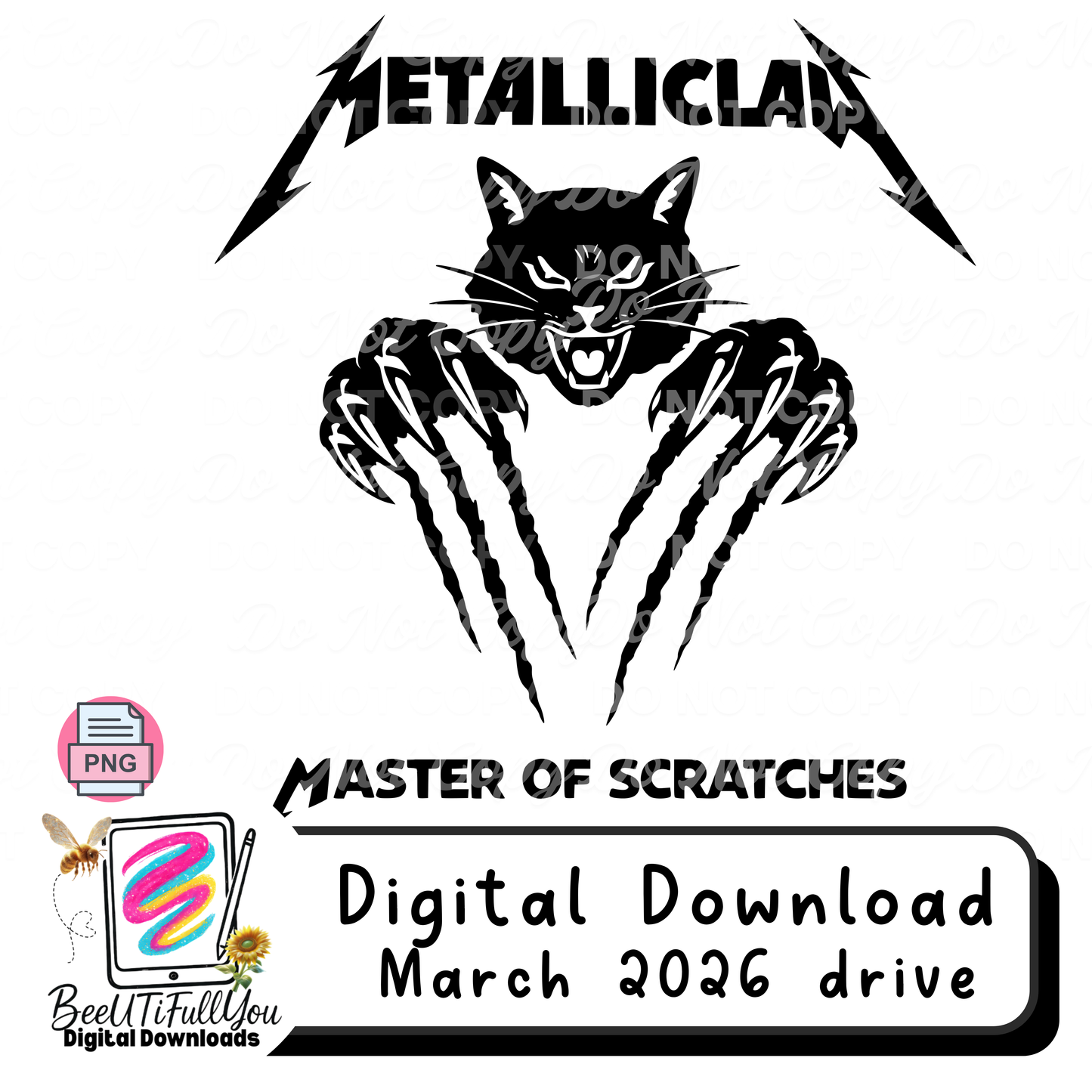 Metalliclaw Master of Scratches PNG | Funny Rock Cat Design | Heavy Metal Cat Shirt Graphic | Digital Download