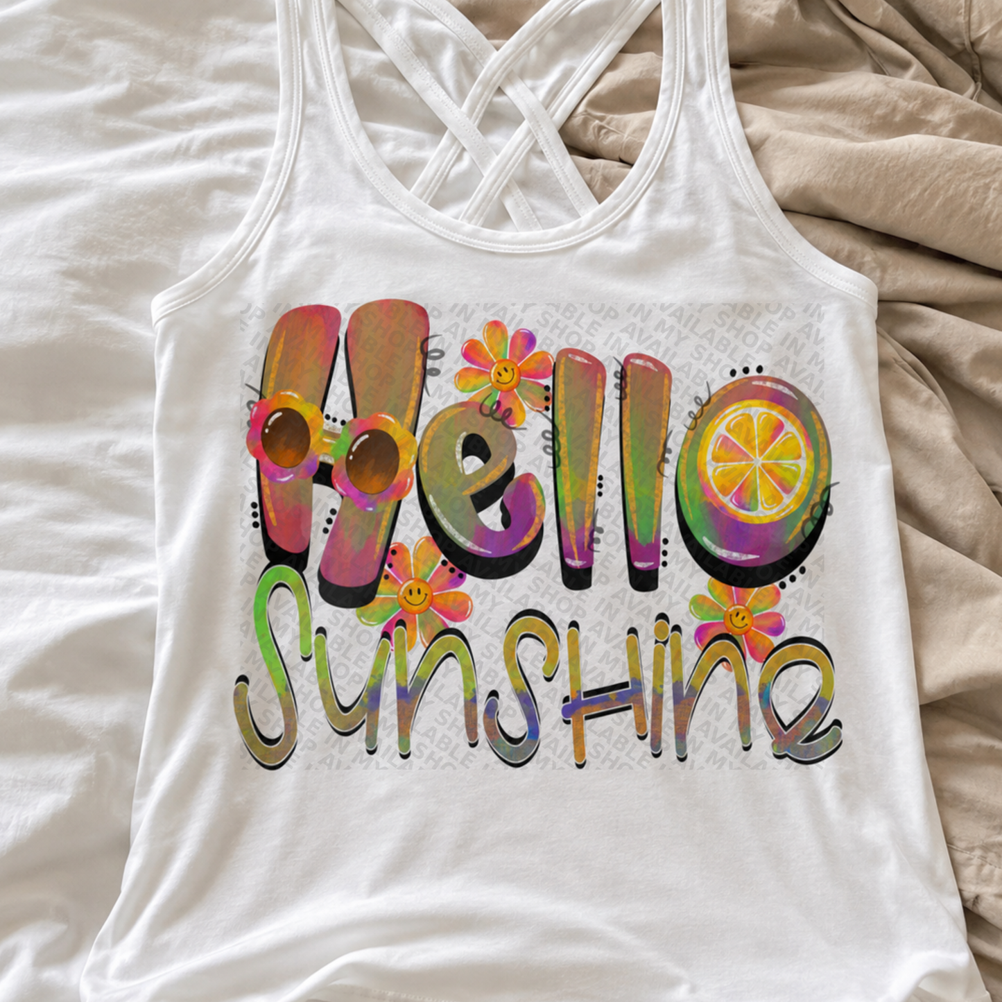 Hello Sunshine PNG | Retro Summer Shirt Design | Groovy Sunshine Sublimation + DTF File | Bright Hippie Summer Graphic Tee Download
