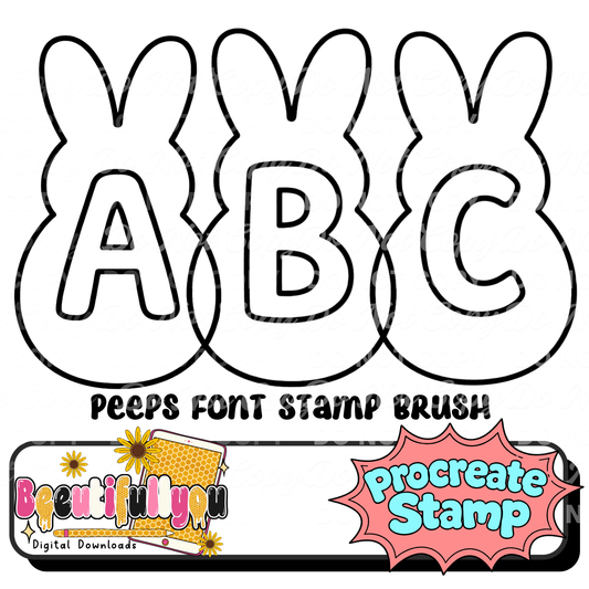 Peep Bunny Alphabet Procreate Stamp Brush | Easter Font Stamp Set | Bunny Letter Outline Builder | Resell License Included
