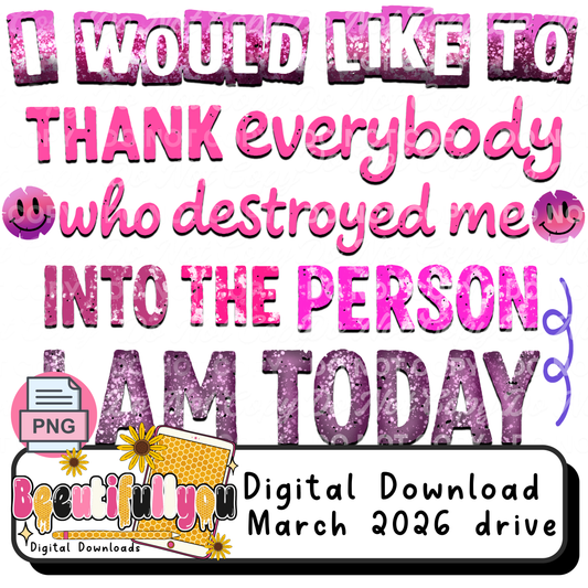 I Would Like to Thank Everybody Who Destroyed Me PNG | Funny Sarcastic Quote Design | Retro Grunge Typography | Digital Download