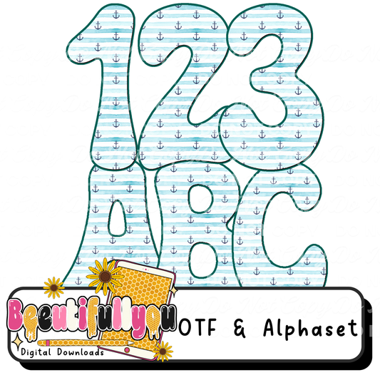 Coastal Anchor Font OTF + PNG Alphabet | Nautical Bubble Letters | Beach Preppy Font | Summer Anchor Alphabet | Font