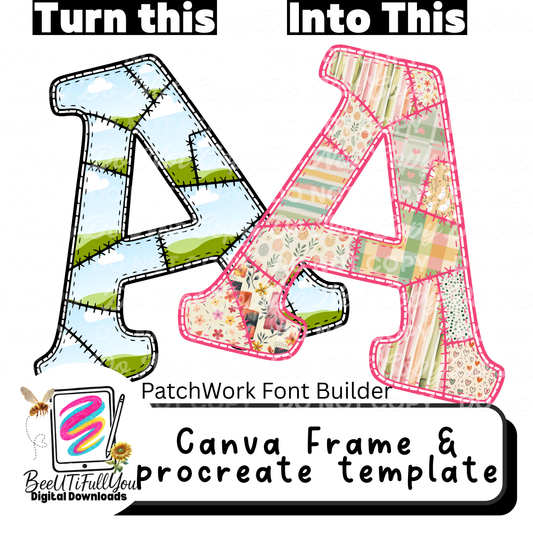 Patchwork Quilt Font Builder Template | Canva Frame & Procreate Template | Create Your Own Quilt Letters | Resell License Included