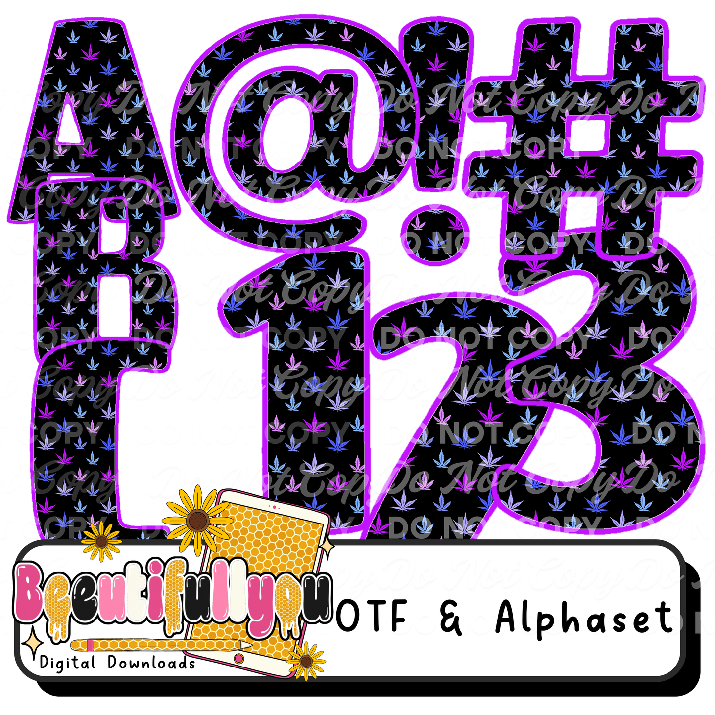 420 Weed Alphabet OTF Font | Cannabis Letter Font | Edgy Retro Alphabet Download | Commercial Use