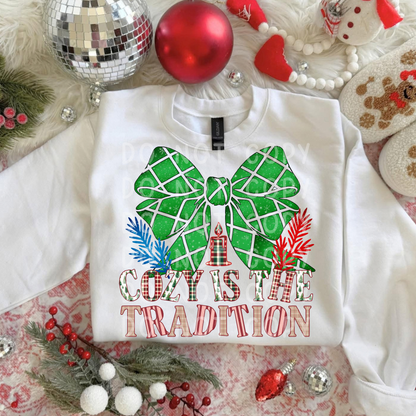 Cozy Is The Tradition Christmas PNG | Christmas Bow PNG | Cozy Holiday Design | Plaid Christmas PNG | Festive Winter Digital Download