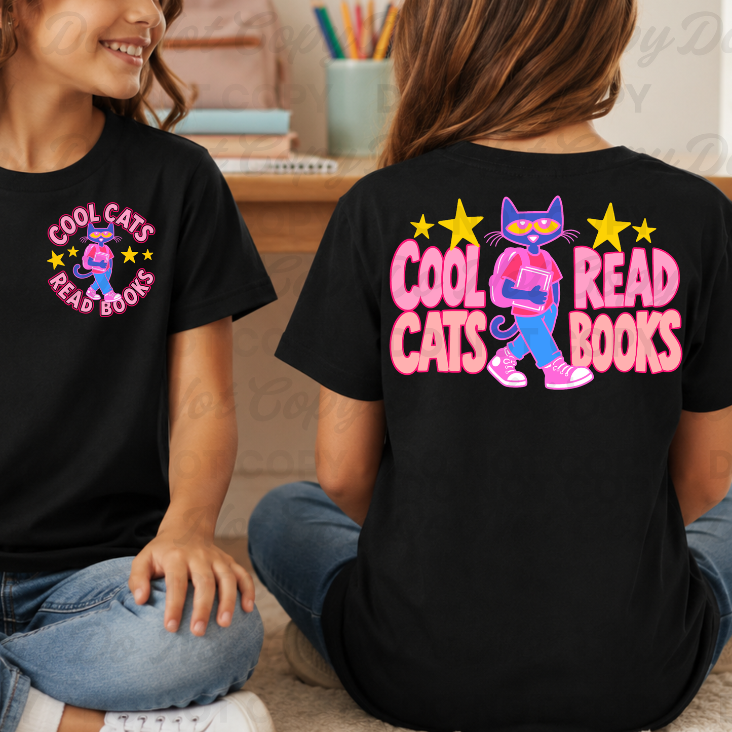 Cool Cats Read Books PNG Bundle | Front & Back School Shirt Design | Back to School Cat PNG | Teacher Shirt Design | Book Lover PNG | Digital Download