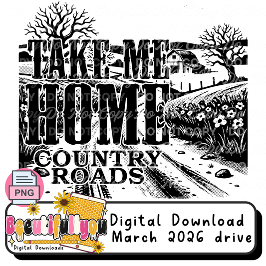 Take Me Home Country Roads PNG | Vintage Country Road Landscape Design | Rustic Farm Shirt Graphic | Digital Download