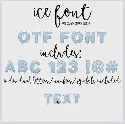 Ice Font OTF + PNG Letters | Dripping Frozen Style Alphabet, Numbers & Symbols | Installable & Individual letters, numbers and symbols Included