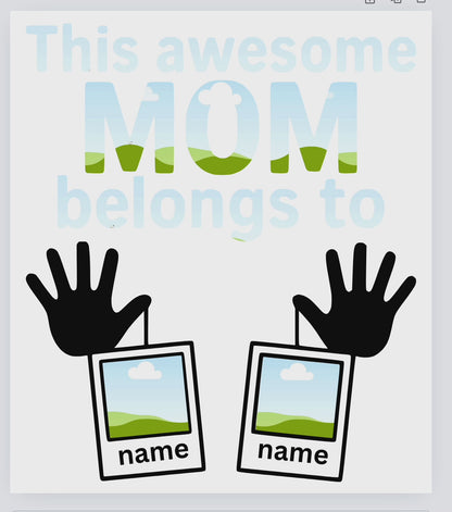 Editable Canva Mom Frame PNG – This Awesome Mom Belongs To, Handprint Design for Sublimation, Personalized Names Included
