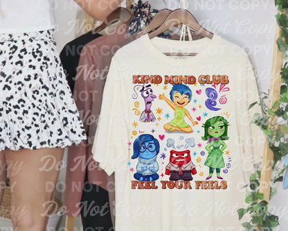 Kind Mind Club PNG – Inside Out Feel Your Feels Mental Health Awareness Digital Download, Character-Based Encouragement Shirt Design
