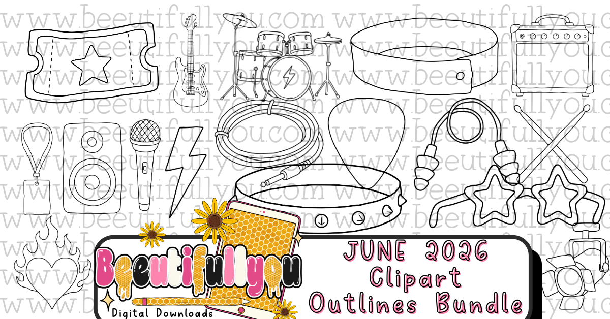 Rock Show Outline clipart Bundle | 17 outlines | Concert Doodle Clipart | Music Lover Outline Elements | PNG Coloring Bundle